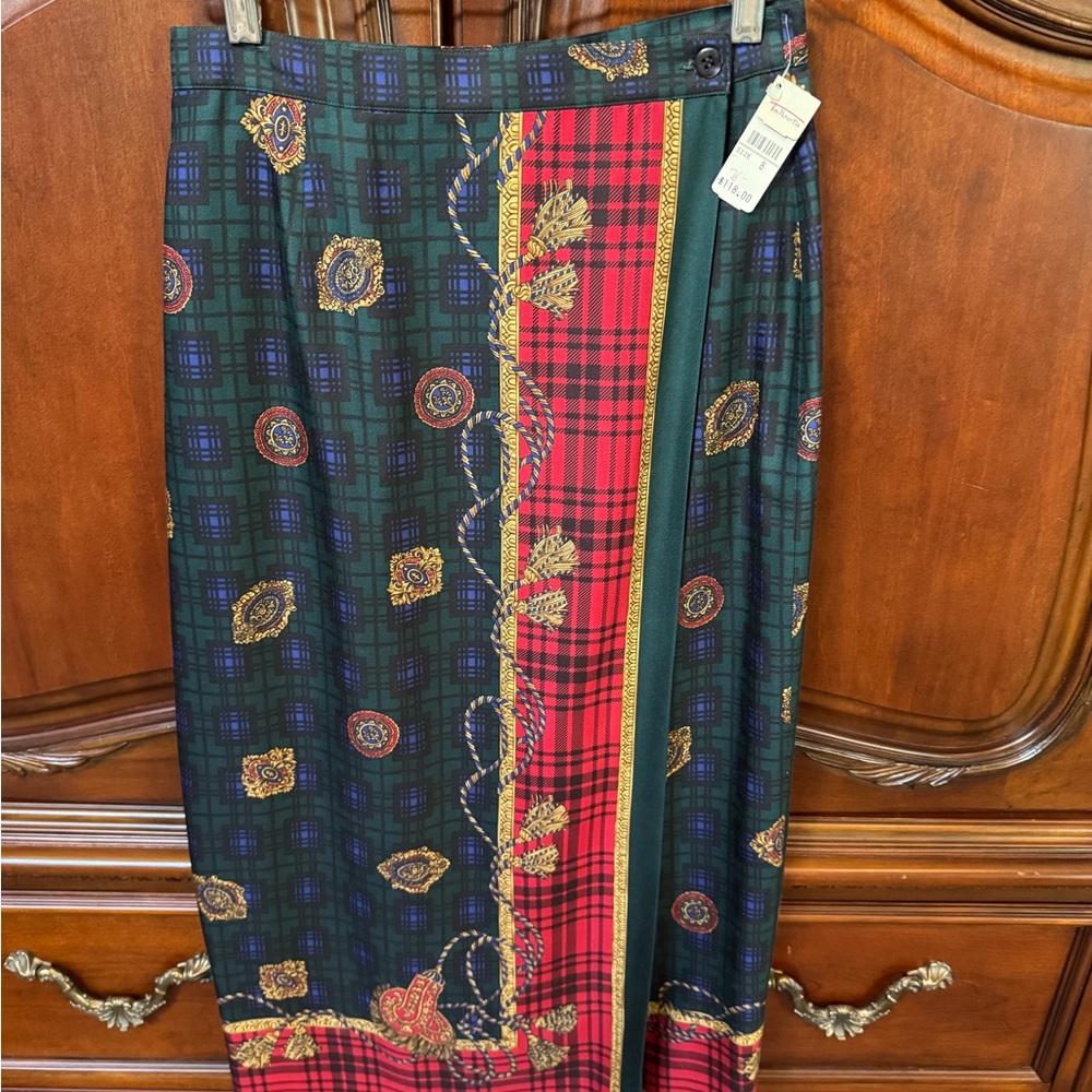 Talbots Green and Blue Asymmetrical Midi Skirt